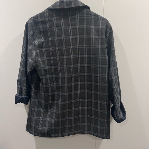 Double Breasted Plaid Oversized Plaid Jacket // GREY with BLUE detail - Picture 2 of 2